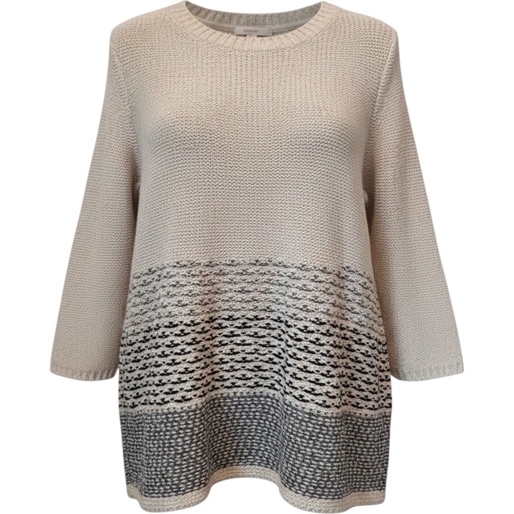 J. Jill Colorblock Textured Sweater 3/4 Sleeve Beige Gray Coastal Casual Large